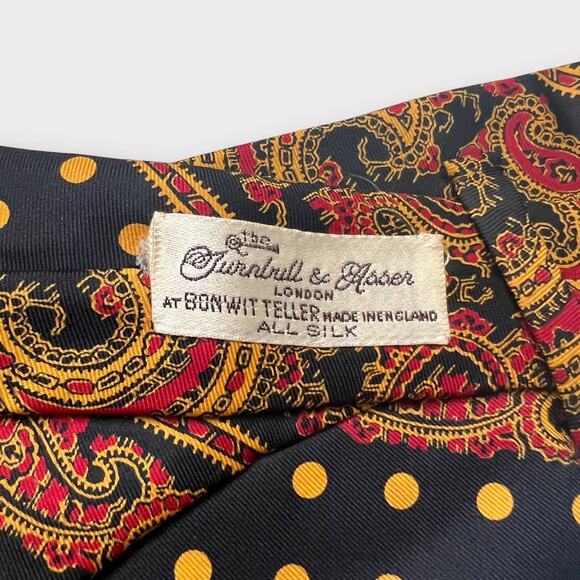 Vintage Turnbull & Asser Black Red Polka Dot Paisley Silk Wide Tie - Picture 5 of 6